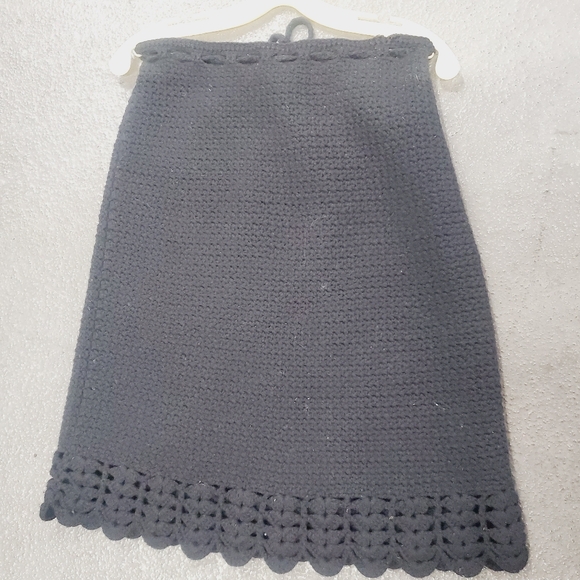 EUC DKNY black lambs wool tie waist KNIT skirt w/scalloped hem size S - Picture 2 of 10